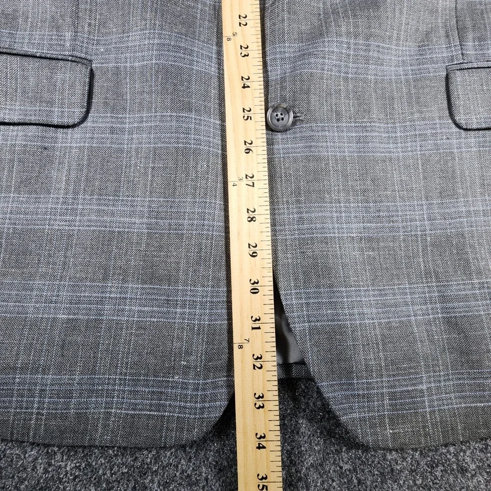 Joseph & Feiss Sport Coat Mens 46L Grey Windowpane‎ Wool Silk Linen Blazer